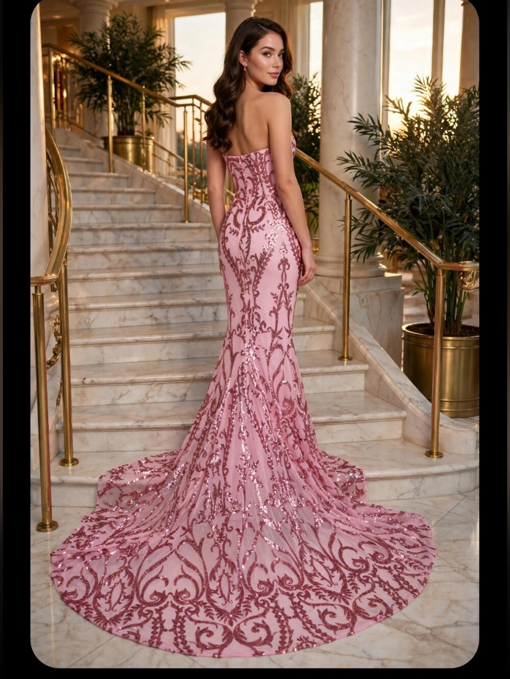 Miss Ord Pink Sequin Strapless Mermaid Gown Prom Pageant Dress M